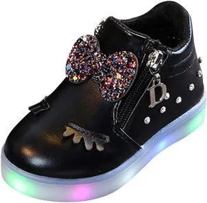 EnJoCho Toddler Baby Soft Walking Shoes,1-6Years Kids Girls Led Light Luminous Running Sport Shoes Crystal Bowknot Sneakers