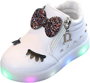 EnJoCho Toddler Baby Soft Walking Shoes,1-6Years Kids Girls Led Light Luminous Running Sport Shoes Crystal Bowknot Sneakers