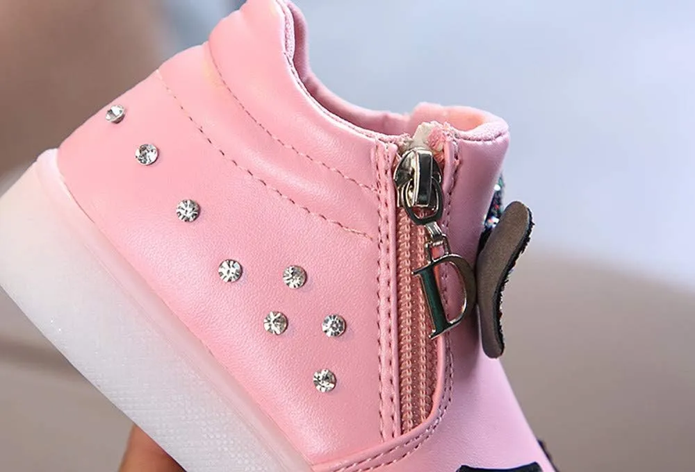 EnJoCho Toddler Baby Soft Walking Shoes,1-6Years Kids Girls Led Light Luminous Running Sport Shoes Crystal Bowknot Sneakers