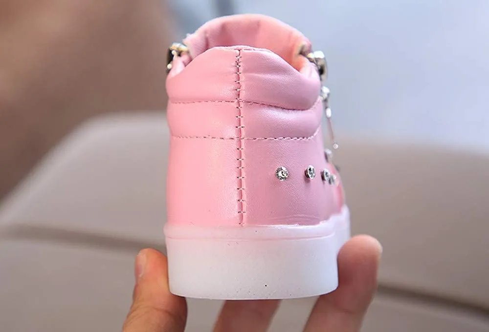 EnJoCho Toddler Baby Soft Walking Shoes,1-6Years Kids Girls Led Light Luminous Running Sport Shoes Crystal Bowknot Sneakers