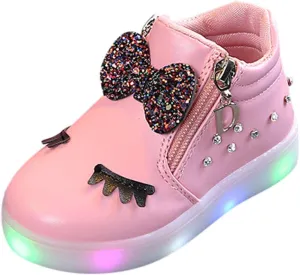 EnJoCho Toddler Baby Soft Walking Shoes,1-6Years Kids Girls Led Light Luminous Running Sport Shoes Crystal Bowknot Sneakers
