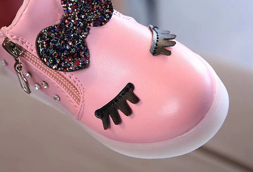 EnJoCho Toddler Baby Soft Walking Shoes,1-6Years Kids Girls Led Light Luminous Running Sport Shoes Crystal Bowknot Sneakers
