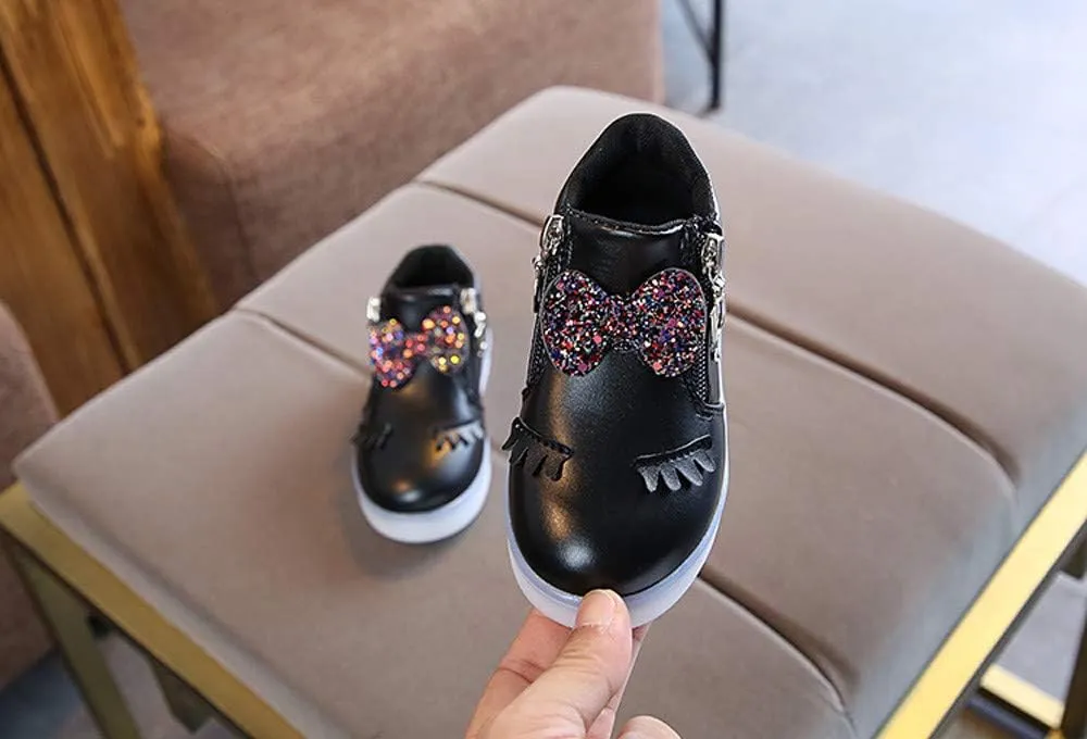 EnJoCho Toddler Baby Soft Walking Shoes,1-6Years Kids Girls Led Light Luminous Running Sport Shoes Crystal Bowknot Sneakers