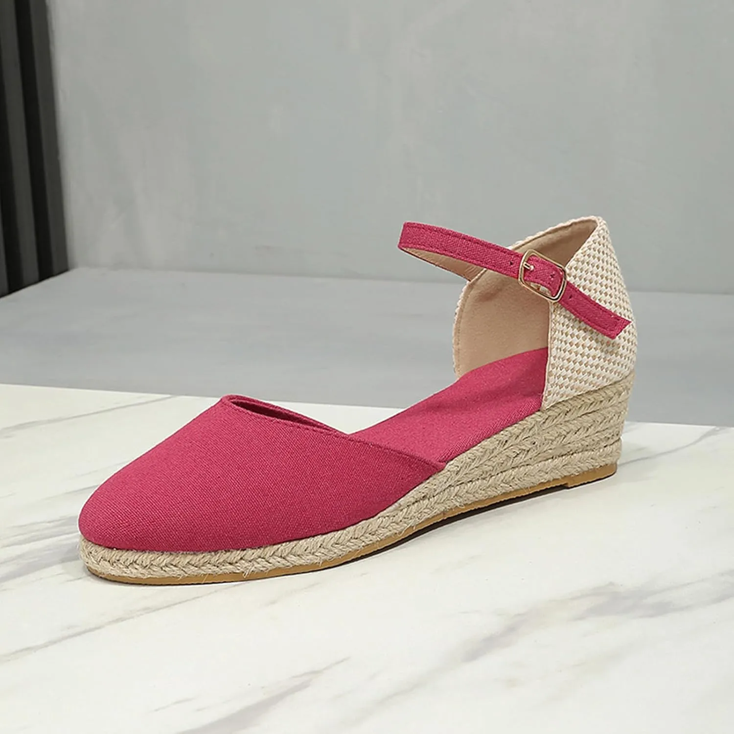 Espadrilles Wedges for Women Summer Sandals Womens Espadrilles Closed Toe Ankle Strap Dressy Low Heel Platform Wedge Sandals
