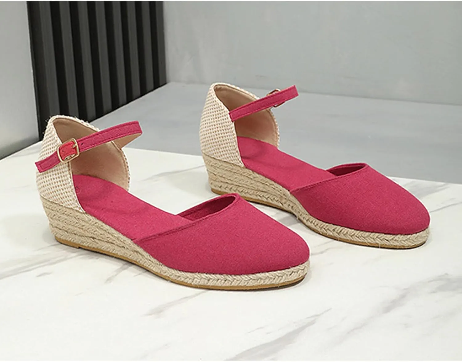 Espadrilles Wedges for Women Summer Sandals Womens Espadrilles Closed Toe Ankle Strap Dressy Low Heel Platform Wedge Sandals