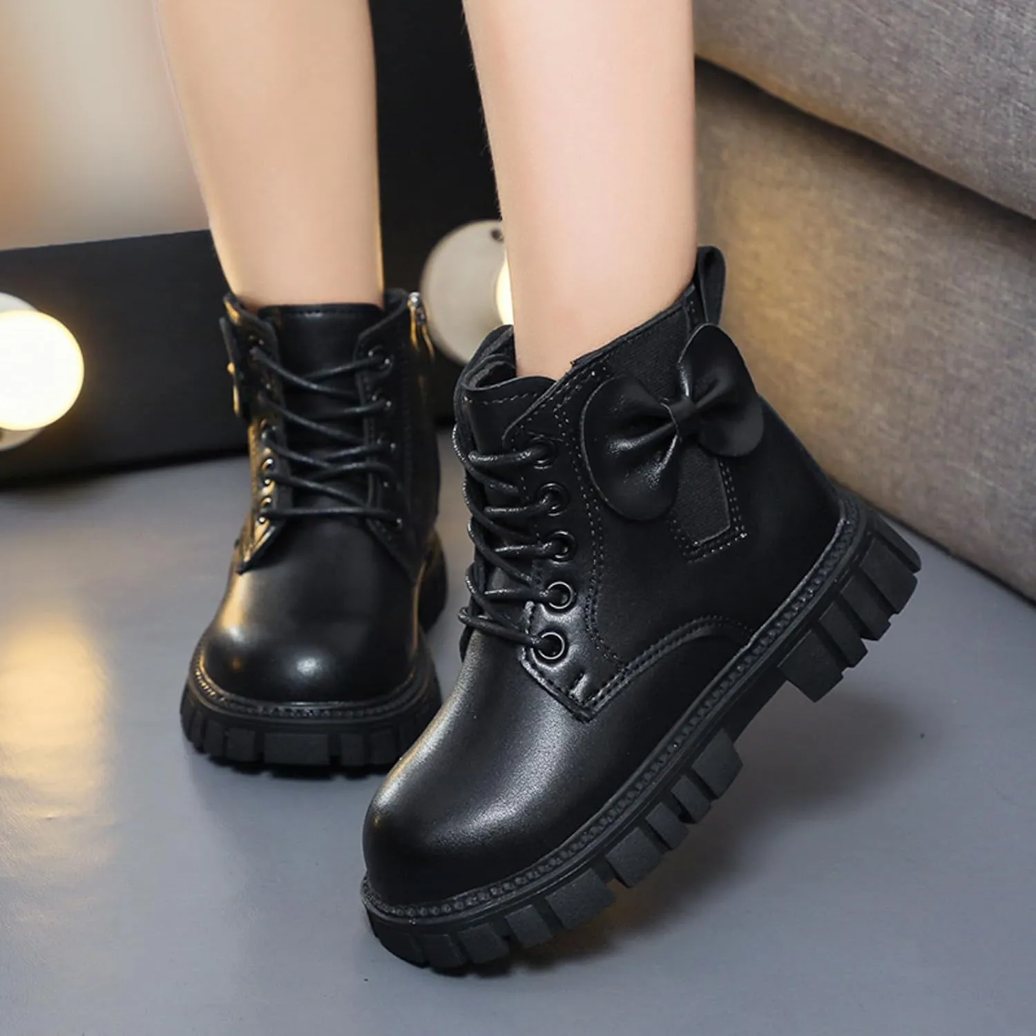 Fashion Non Slip Ankle Boots Lace up Lug Sole Side Zipper Outdoor Booties Kids Cowboy Boots Toddler Boots