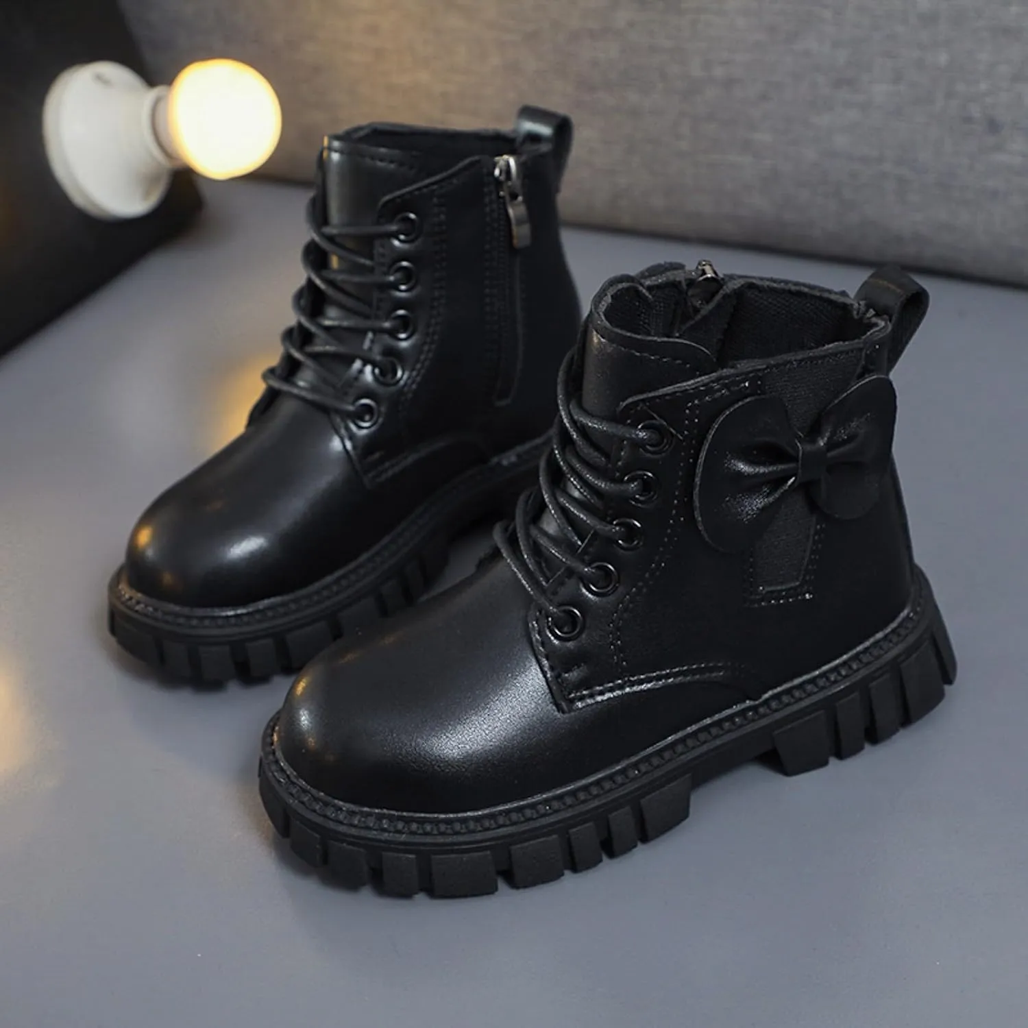 Fashion Non Slip Ankle Boots Lace up Lug Sole Side Zipper Outdoor Booties Kids Cowboy Boots Toddler Boots