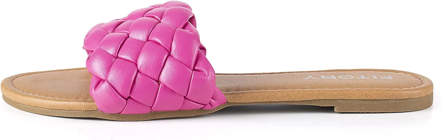 FITORY Womens Flat Sandals Fashion Round Open Toe Slip On Slides with Braided Strap Slippers for Summer Size 6-11