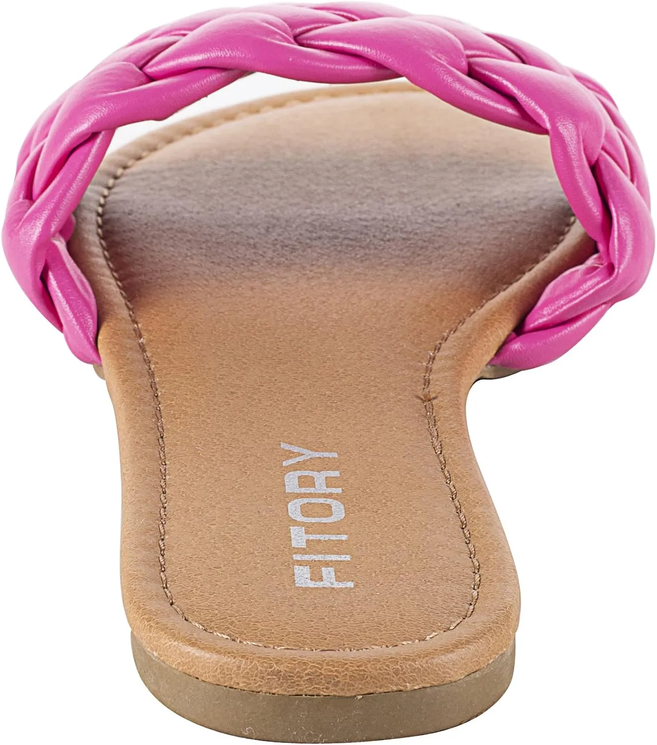 FITORY Womens Flat Sandals Fashion Round Open Toe Slip On Slides with Braided Strap Slippers for Summer Size 6-11