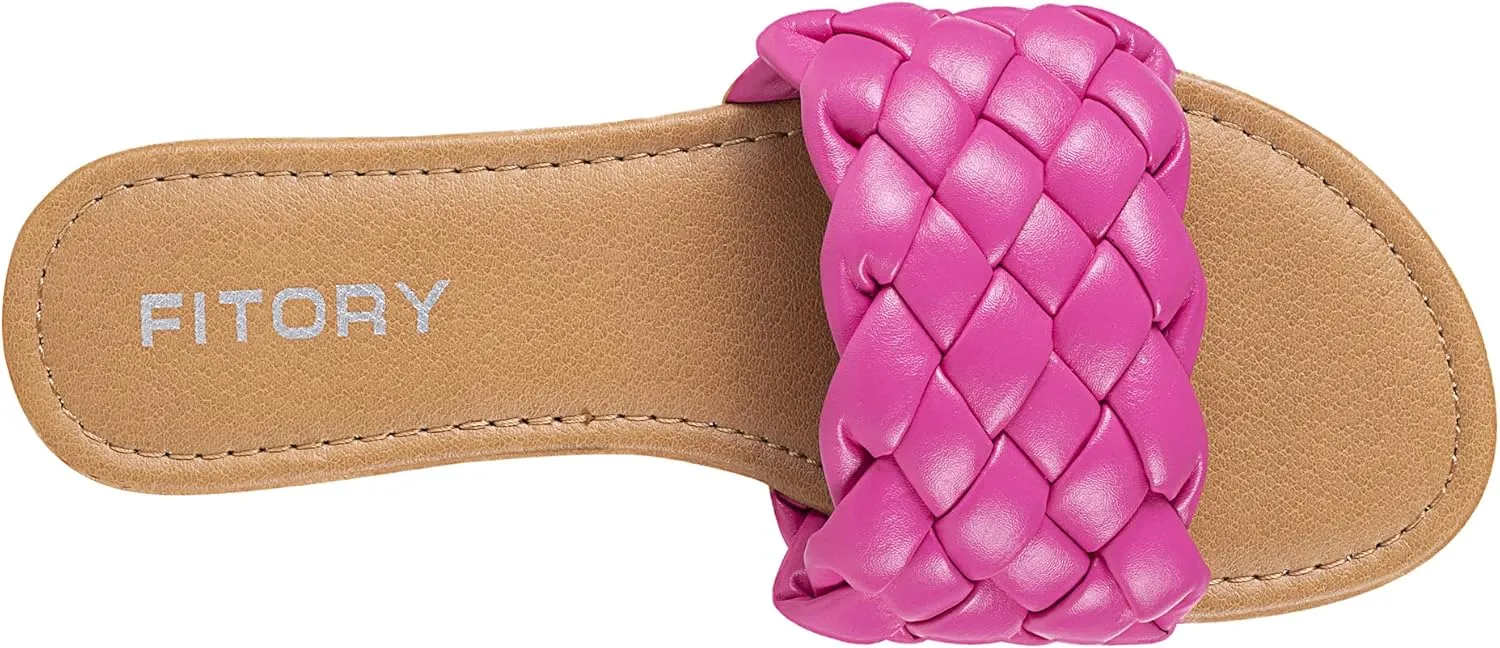 FITORY Womens Flat Sandals Fashion Round Open Toe Slip On Slides with Braided Strap Slippers for Summer Size 6-11