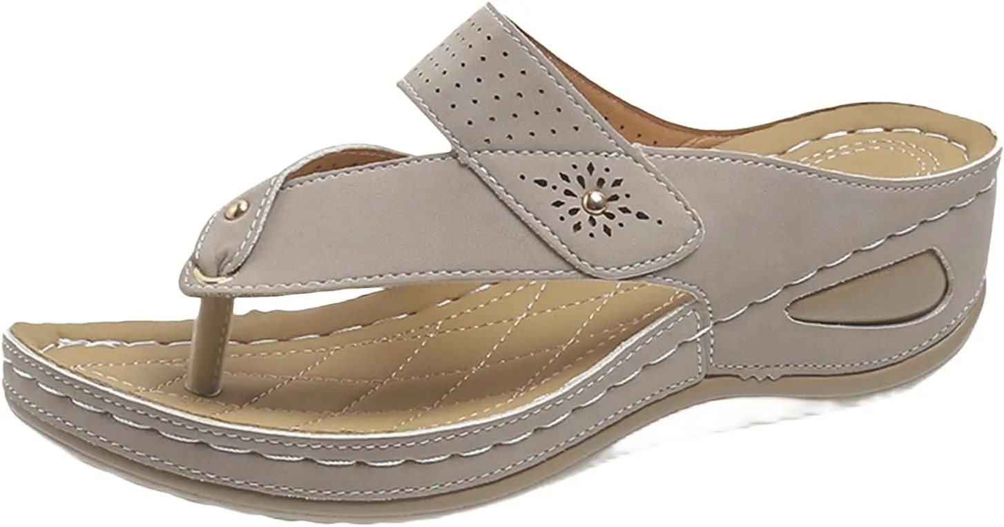 Flip Flops for Women Summer Orthopedic Sandals Arch Support T-Strap Flip Flops, Hollow Out Buckle Breathable Shoes Beach Comfortable Slip On Sandals Casual Comfort Wear Walking Slippers