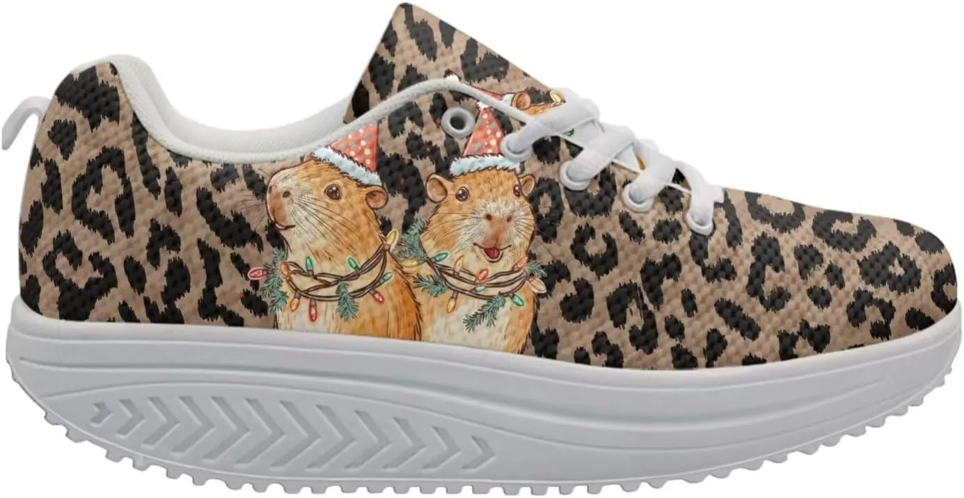 FOR U DESIGNS Women's Shoes Swing Flexible 3D Animal Pattern Rocking Platform Wedges Thick Heels Sneakers Lace Ups