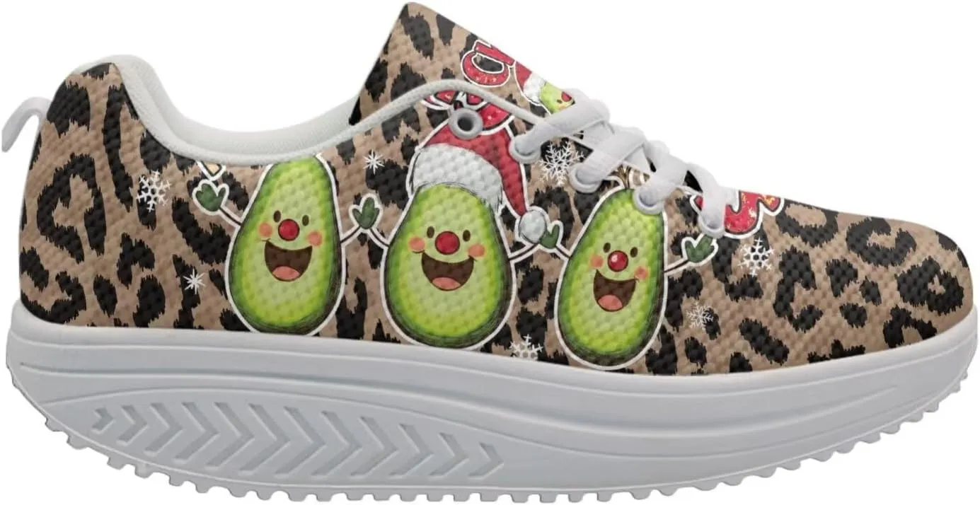 FOR U DESIGNS Women's Shoes Swing Flexible 3D Animal Pattern Rocking Platform Wedges Thick Heels Sneakers Lace Ups