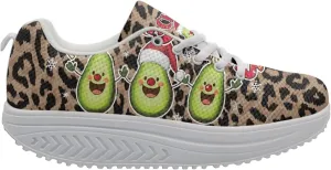 FOR U DESIGNS Women's Shoes Swing Flexible 3D Animal Pattern Rocking Platform Wedges Thick Heels Sneakers Lace Ups