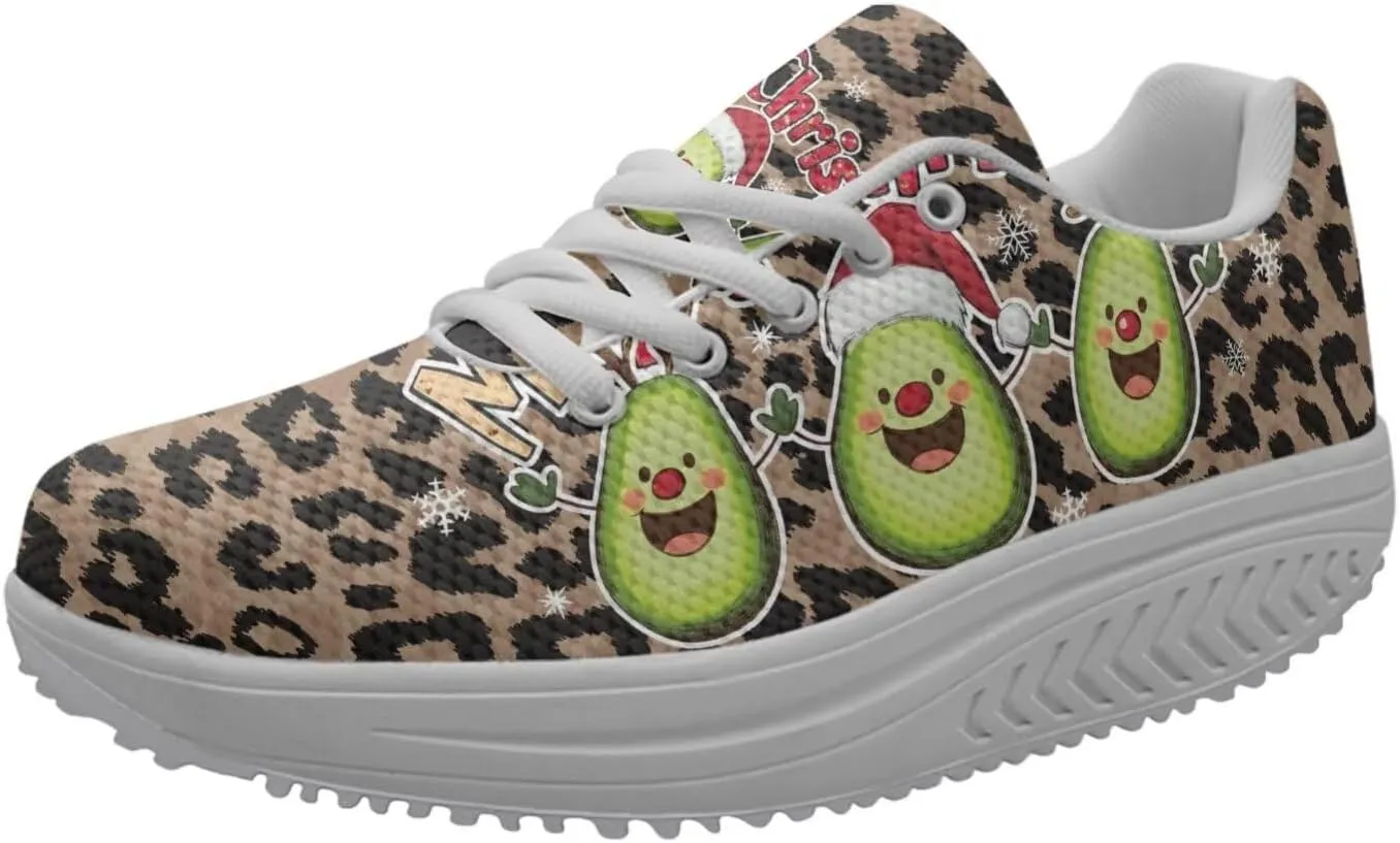 FOR U DESIGNS Women's Shoes Swing Flexible 3D Animal Pattern Rocking Platform Wedges Thick Heels Sneakers Lace Ups