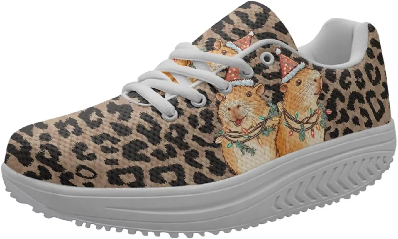 FOR U DESIGNS Women's Shoes Swing Flexible 3D Animal Pattern Rocking Platform Wedges Thick Heels Sneakers Lace Ups