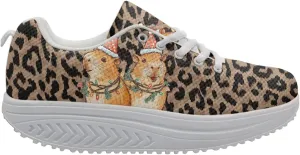 FOR U DESIGNS Women's Shoes Swing Flexible 3D Animal Pattern Rocking Platform Wedges Thick Heels Sneakers Lace Ups