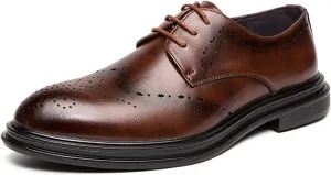 Formal Shoes for Men Lace Up Wing Tip Brogue Derby Shoes Faux Leather Rubber Sole Slip Resistant Anti-Slip Wedding Suitable for Many Occasions (Color : Brown, Size : 6)