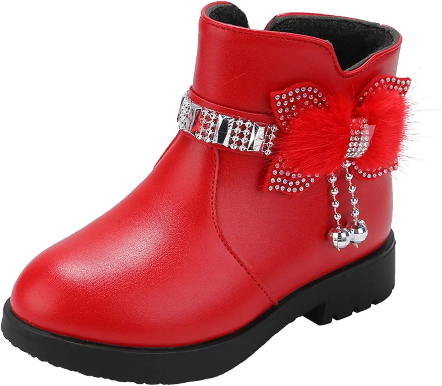 Girls Ankle Boots Kids Ankle Booties Comfortable Slip on Lug Sole Short Booties Side Zipper Bowknot Ankle Boots