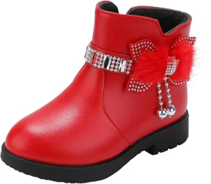 Girls Ankle Boots Kids Ankle Booties Comfortable Slip on Lug Sole Short Booties Side Zipper Bowknot Ankle Boots