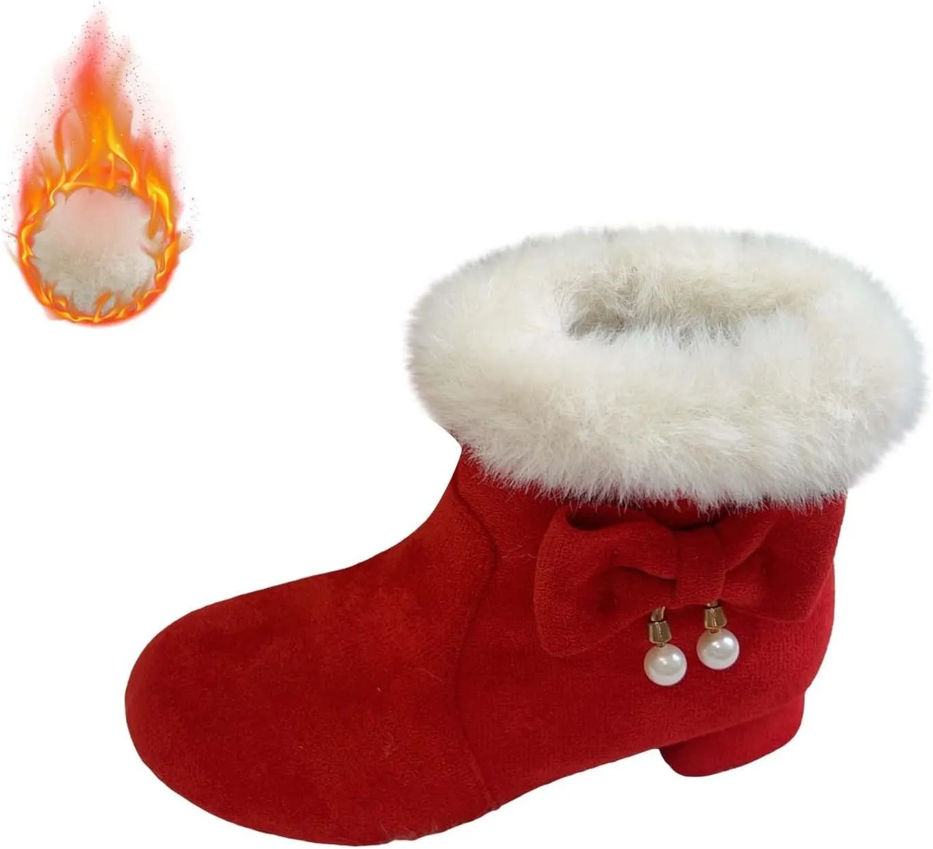 Girls Low Heel Snow Boots Faux Fr Anti Slip Mid Calf Warm Padded Ankle Boots Winter Outdoor Fashion Fuzzy Shoes
