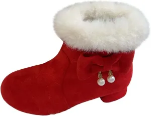 Girls Low Heel Snow Boots Faux Fr Anti Slip Mid Calf Warm Padded Ankle Boots Winter Outdoor Fashion Fuzzy Shoes