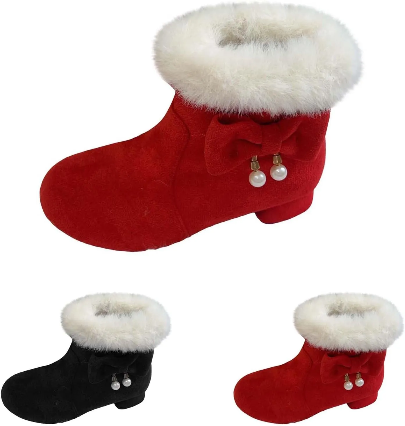 Girls Low Heel Snow Boots Faux Fr Anti Slip Mid Calf Warm Padded Ankle Boots Winter Outdoor Fashion Fuzzy Shoes