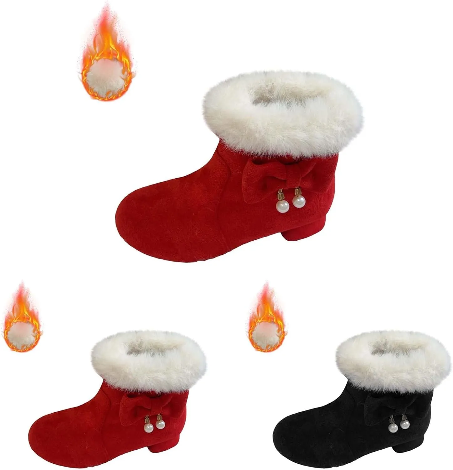 Girls Low Heel Snow Boots Faux Fr Anti Slip Mid Calf Warm Padded Ankle Boots Winter Outdoor Fashion Fuzzy Shoes
