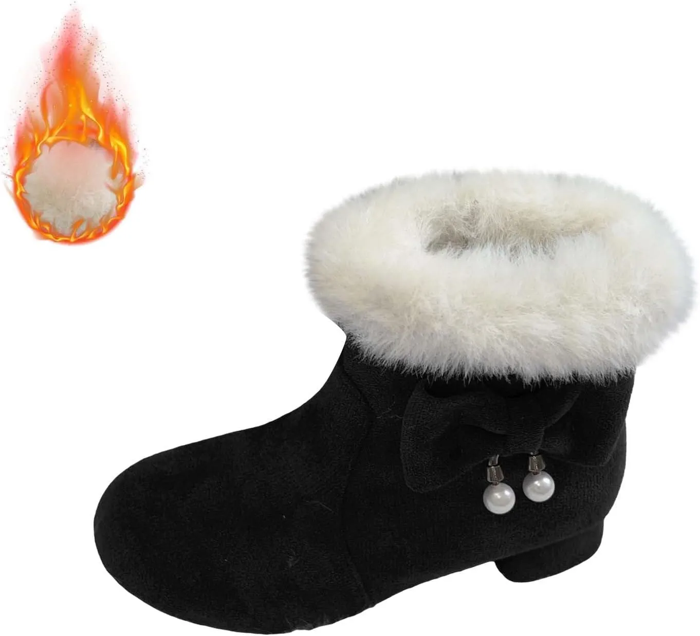 Girls Low Heel Snow Boots Faux Fr Anti Slip Mid Calf Warm Padded Ankle Boots Winter Outdoor Fashion Fuzzy Shoes