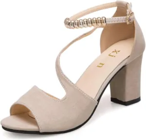 Heeled Sandals for Women 2025 Open Toe Block Chunky Heels Sandals Ankle Adjustable Beaded Ankle Strap Buckle Sandal Dressy Party Wedding Outdoor Slingback