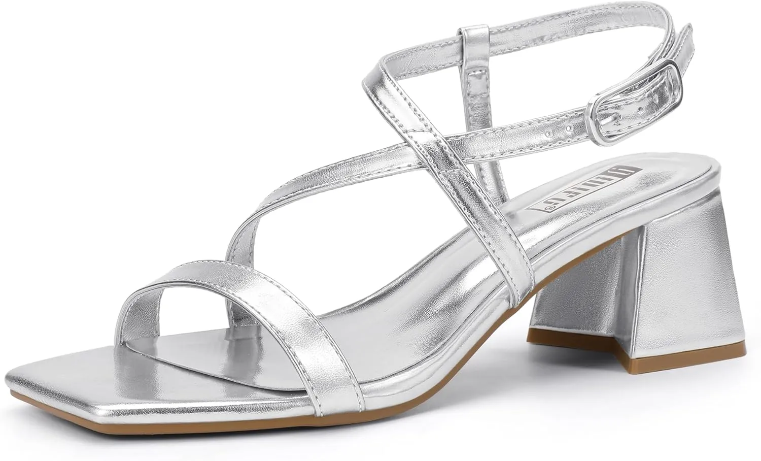 IDIFU IN2 Strappy Heels for Women Square Toe Low Chunky Block Heels with Ankle Strap Women's Slingback Irregular Heel Dress Shoes for Bride Wedding Heeled Sandals Dressy Short Heels