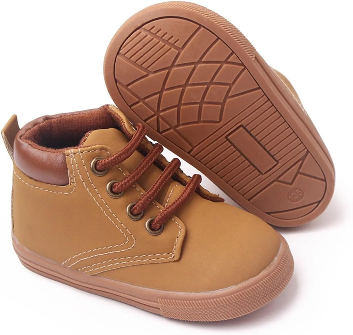 Infant Boys High-top Sneaker Cowboy Baby Brown Shoes Fashion Suede Leather Lace-Up Soft Flat Walking Ankle Boots Girl Shoes Size 2