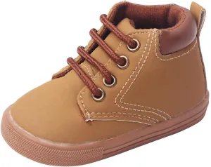 Infant Boys High-top Sneaker Cowboy Baby Brown Shoes Fashion Suede Leather Lace-Up Soft Flat Walking Ankle Boots Girl Shoes Size 2
