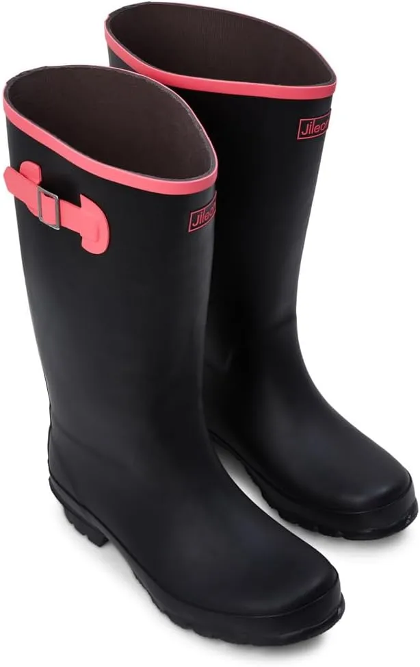 Jileon Wide Fit Womens Rain Boots - Fit up to 18 Calves - Unique Design For Wide Feet, Ankles & Calves