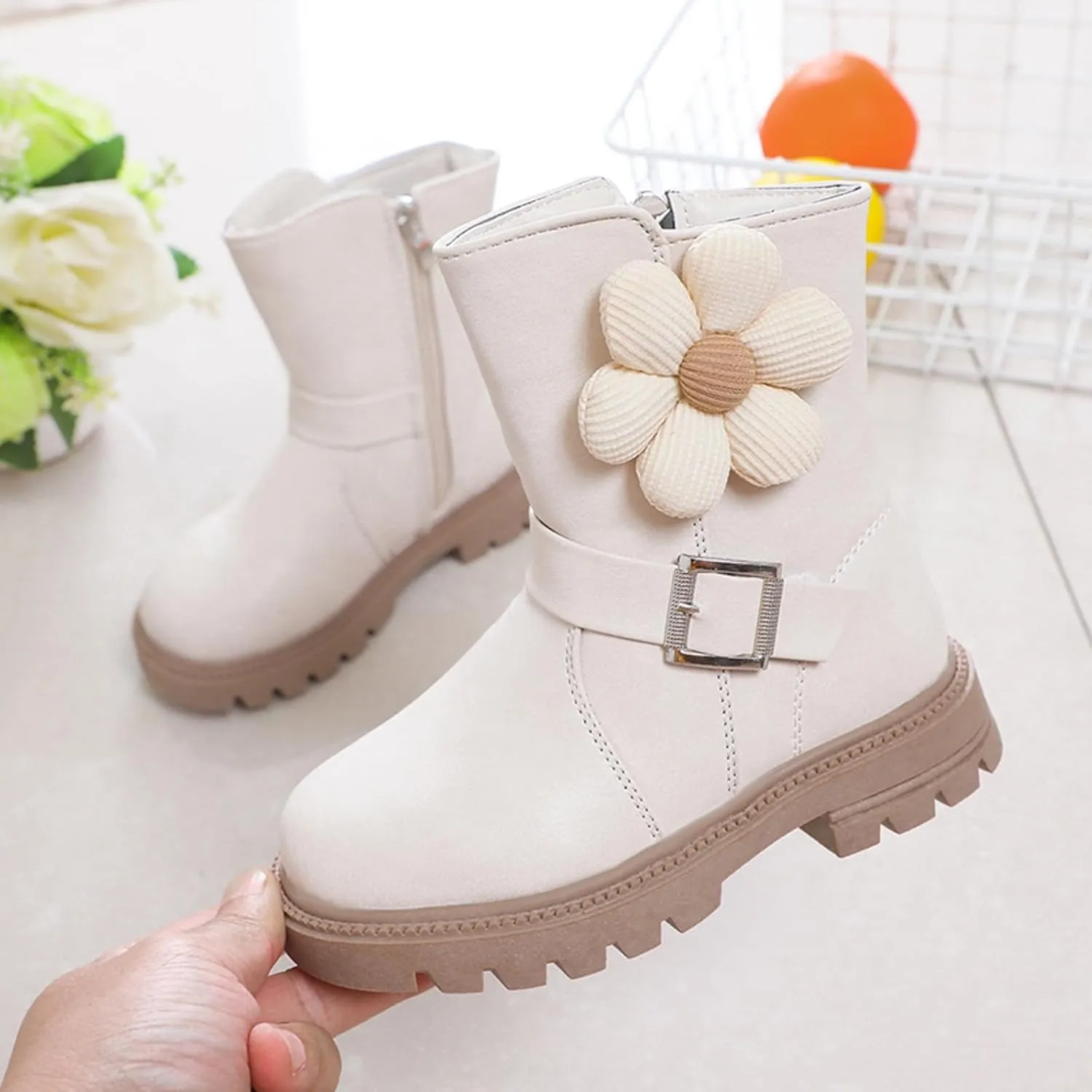 Kids Ankle Boots for Girls Chunky Low Block Heel Short Dress Booties Kids Lightweight Hiking Shoes with Side Zipper