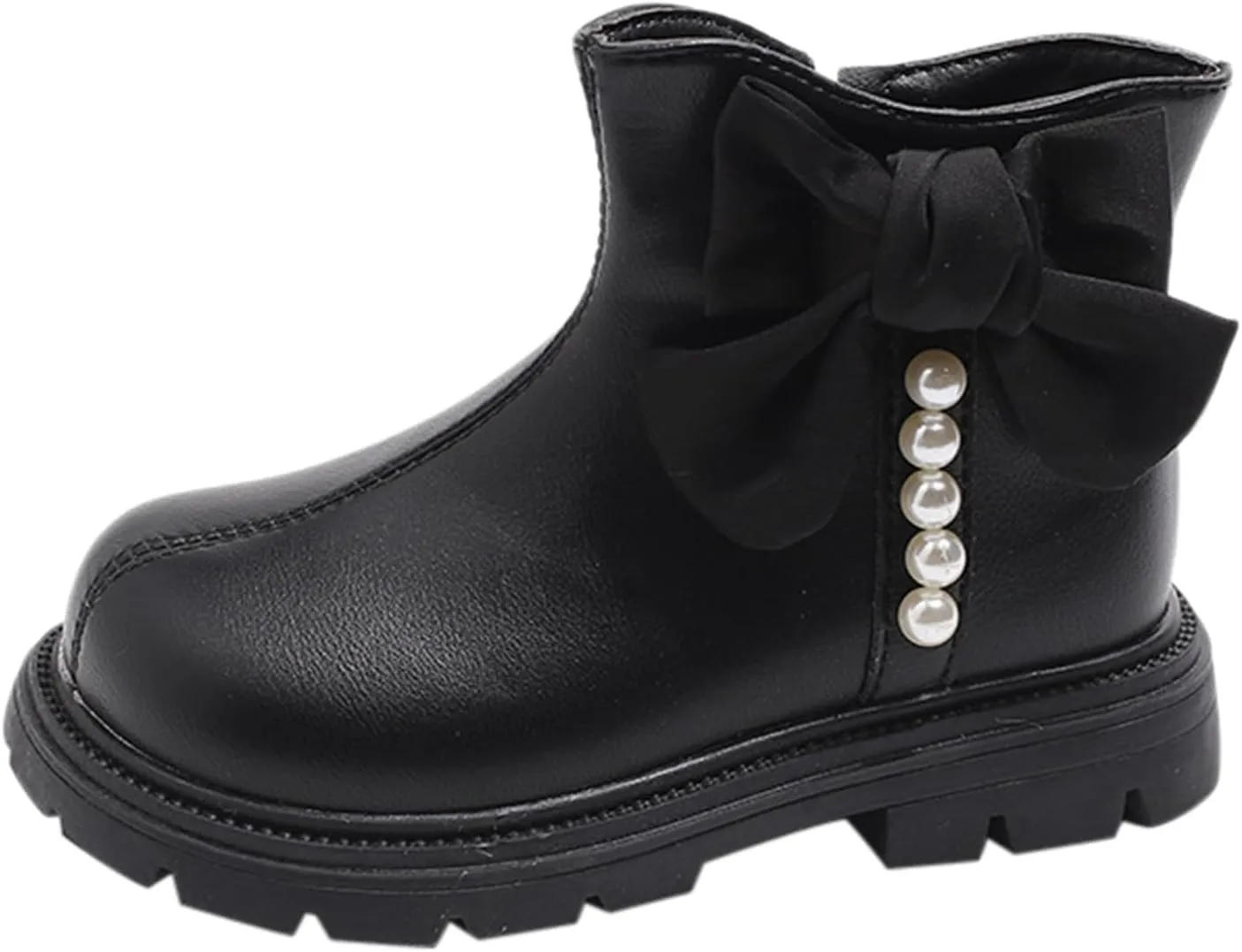 Kids Girls Pearl Bowknot Princess Dress Boots Soft Sole Anti Slip Fashion Birthday Wedding Shoes with Side Zipper