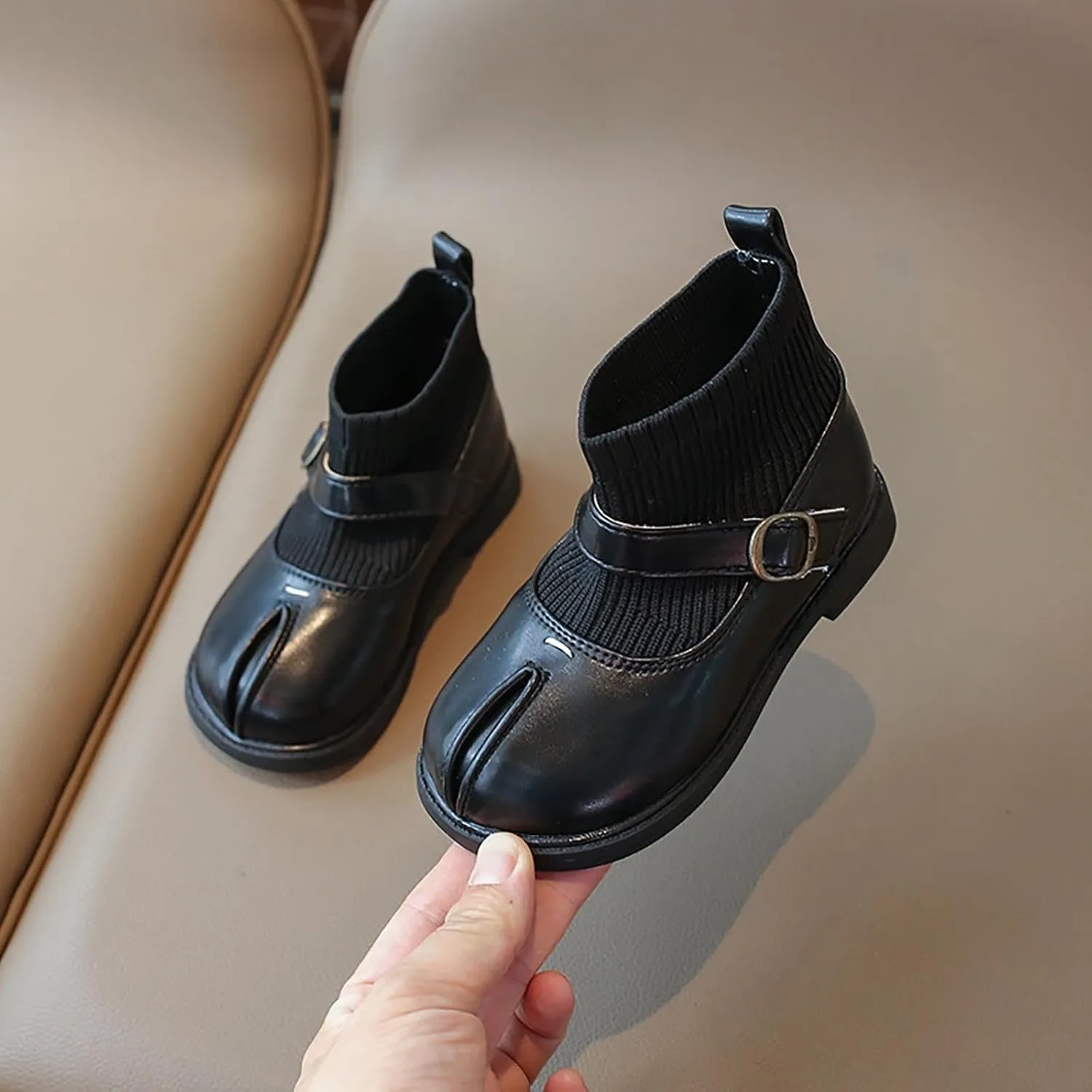 Kids Toddler Girls Mary Jane Buckle Ankle Boots Fashion Sweet Socks Shoes Chunky Leather Platform School Shoes