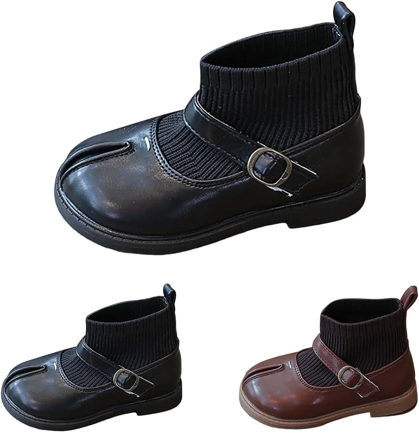 Kids Toddler Girls Mary Jane Buckle Ankle Boots Fashion Sweet Socks Shoes Chunky Leather Platform School Shoes