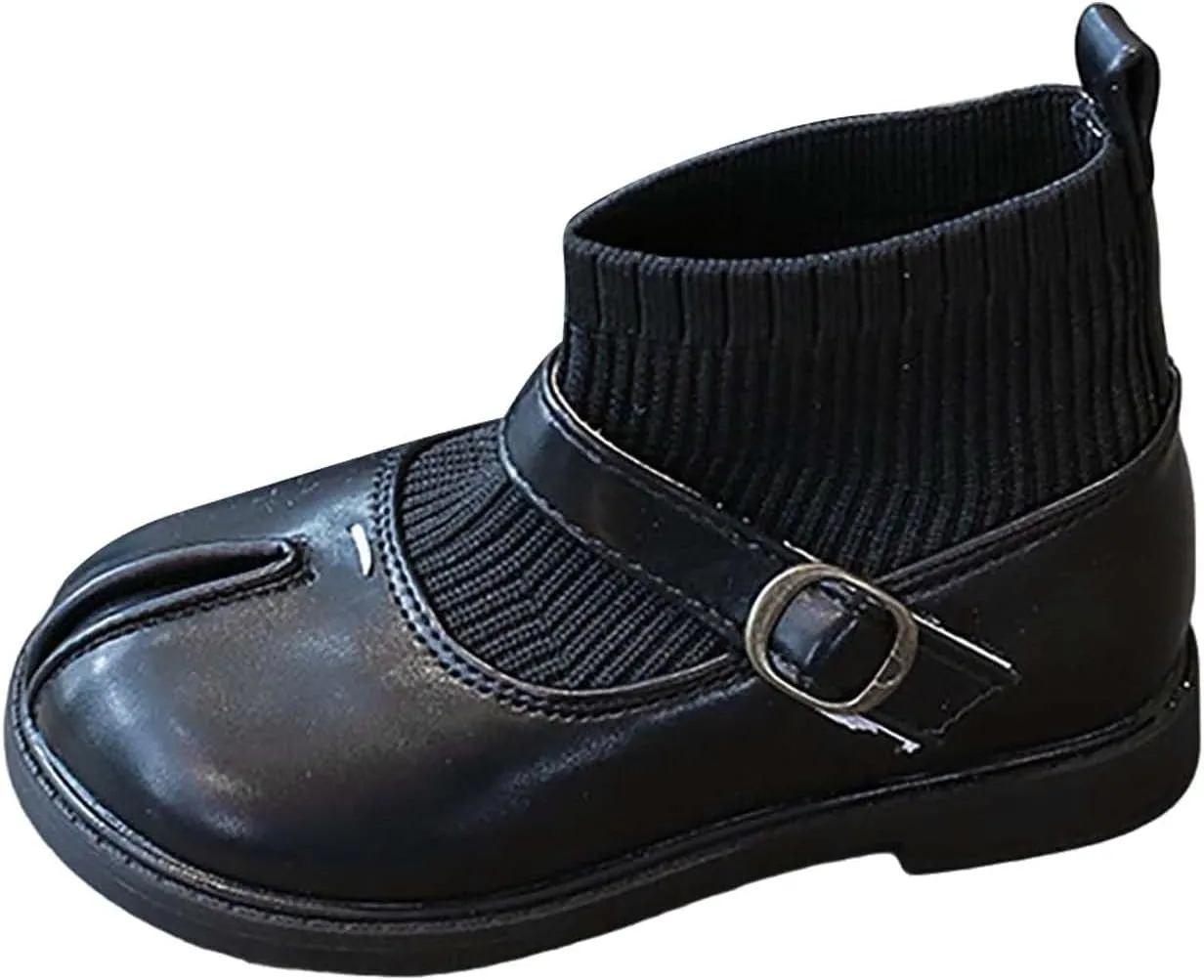 Kids Toddler Girls Mary Jane Buckle Ankle Boots Fashion Sweet Socks Shoes Chunky Leather Platform School Shoes