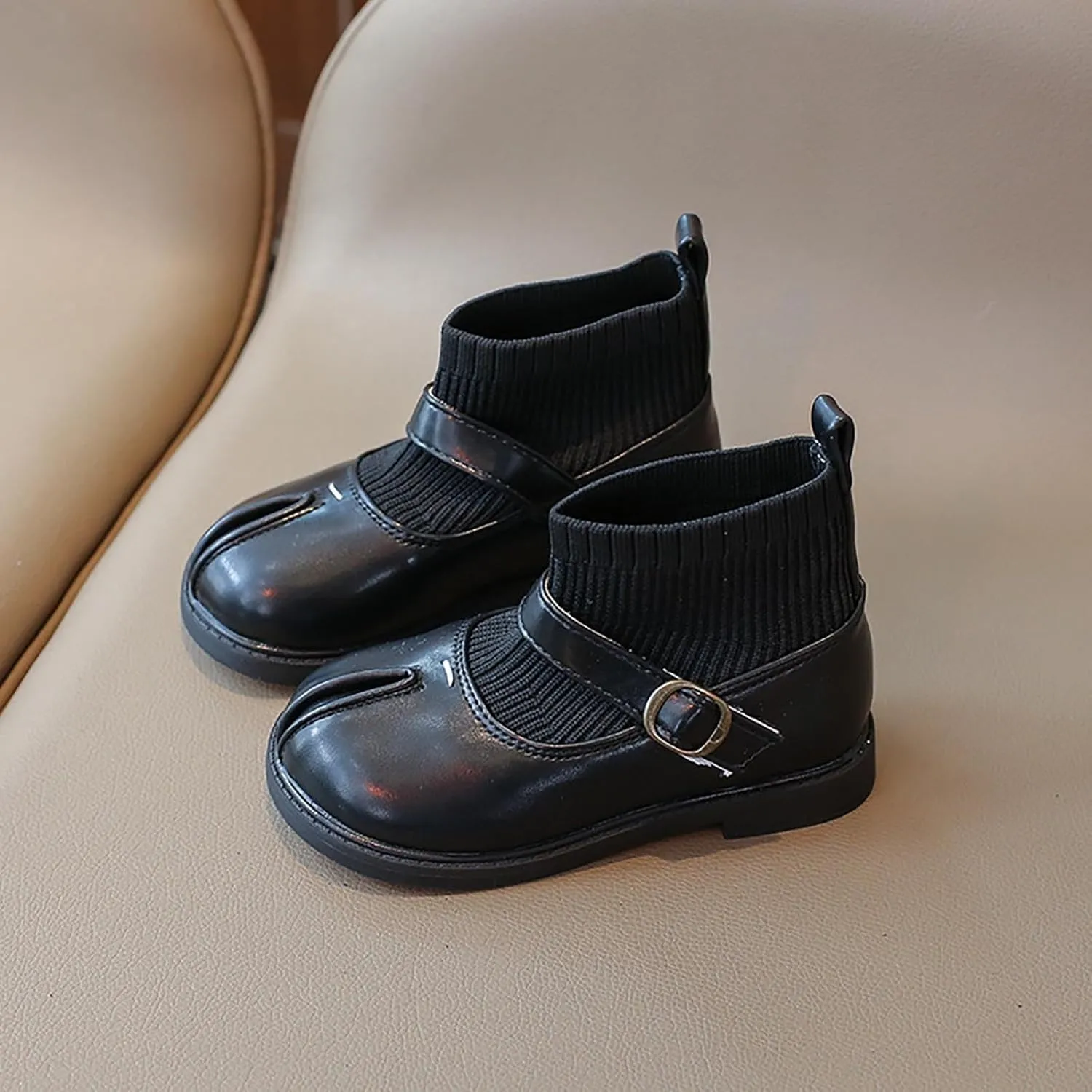 Kids Toddler Girls Mary Jane Buckle Ankle Boots Fashion Sweet Socks Shoes Chunky Leather Platform School Shoes