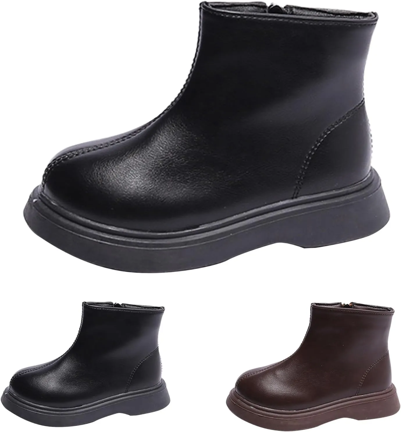 Kids Unisex Leather Ankle Boots Water Proof Classic Simple Outdoor Hiking Walking Booties Solid Soft Casual Shoes