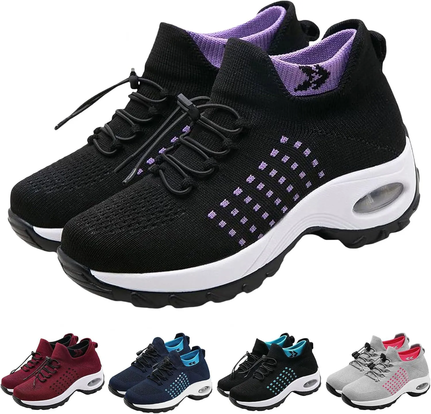 Kubbon Women Footwear Non Slip Slip on Sock Sneakers Arch Support Walking Shoes Lightweight Mesh Sneakers Antiskid Wedge Running Footwear for Plantar Fasciitis