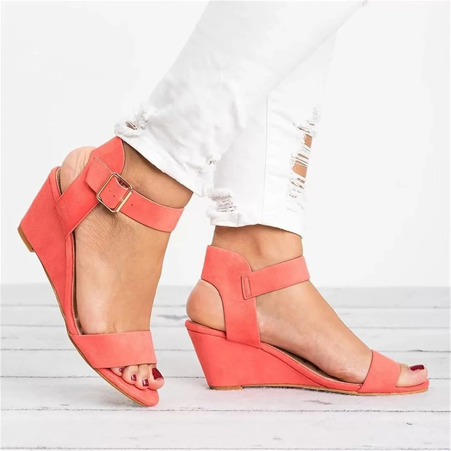 Ladmiple Wedge Sandals for Women Dressy Casual Summer Ankle Strap Open Toe Low Heel Platform Espadrilles Slip on Sandal