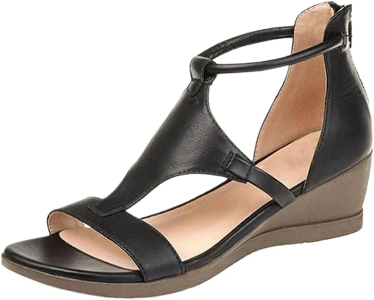 Lausiuoe Sandals Women Comfortable Dressy Wedge Heel Platform Sandals Casual Strappy Boho Open Toe Ankle Strap Summer Shoes