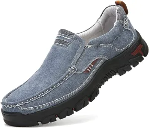 Men's Denim Cloth Platform Penny Loafers Comfor Round Toe Slip on Hands-Free Light Casual Sneakers Stylish Breathable Walking Deck Shoes