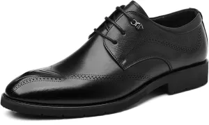 Men's Genuine Leather Wingtip Brogue Dress Oxfords Classic Lace-Up Block Heel Business Derby Shoes Comfortable Non-Slip Retro Office Work Formal Events Casual Leather Shoes