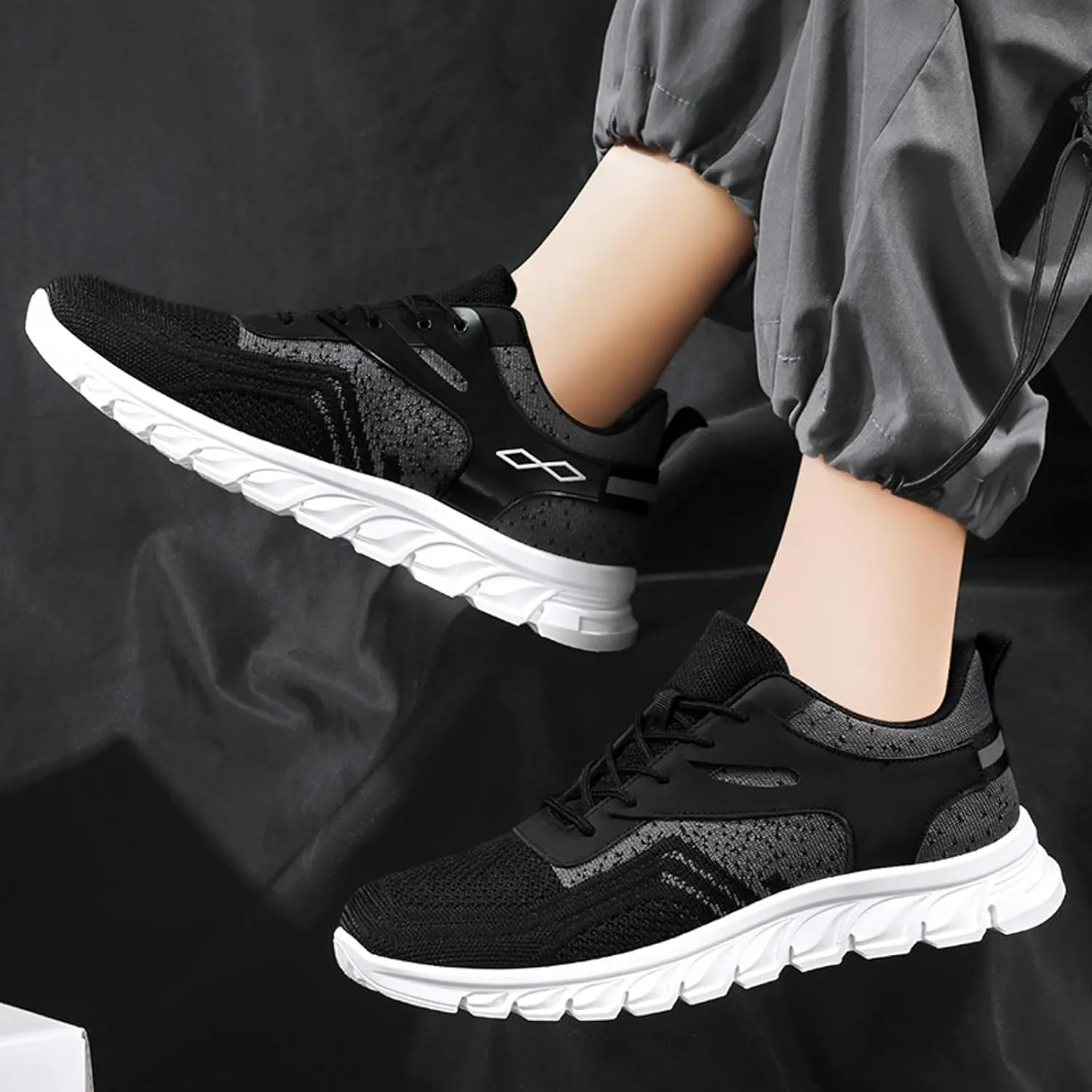 Mens Running Shoes Comfortable Sport Athletic Gym Sneakers Non Slip Breathable Mesh Lightweight Tennis Fashion Workout Casual Lace Up Shoes for Men Daily Walking