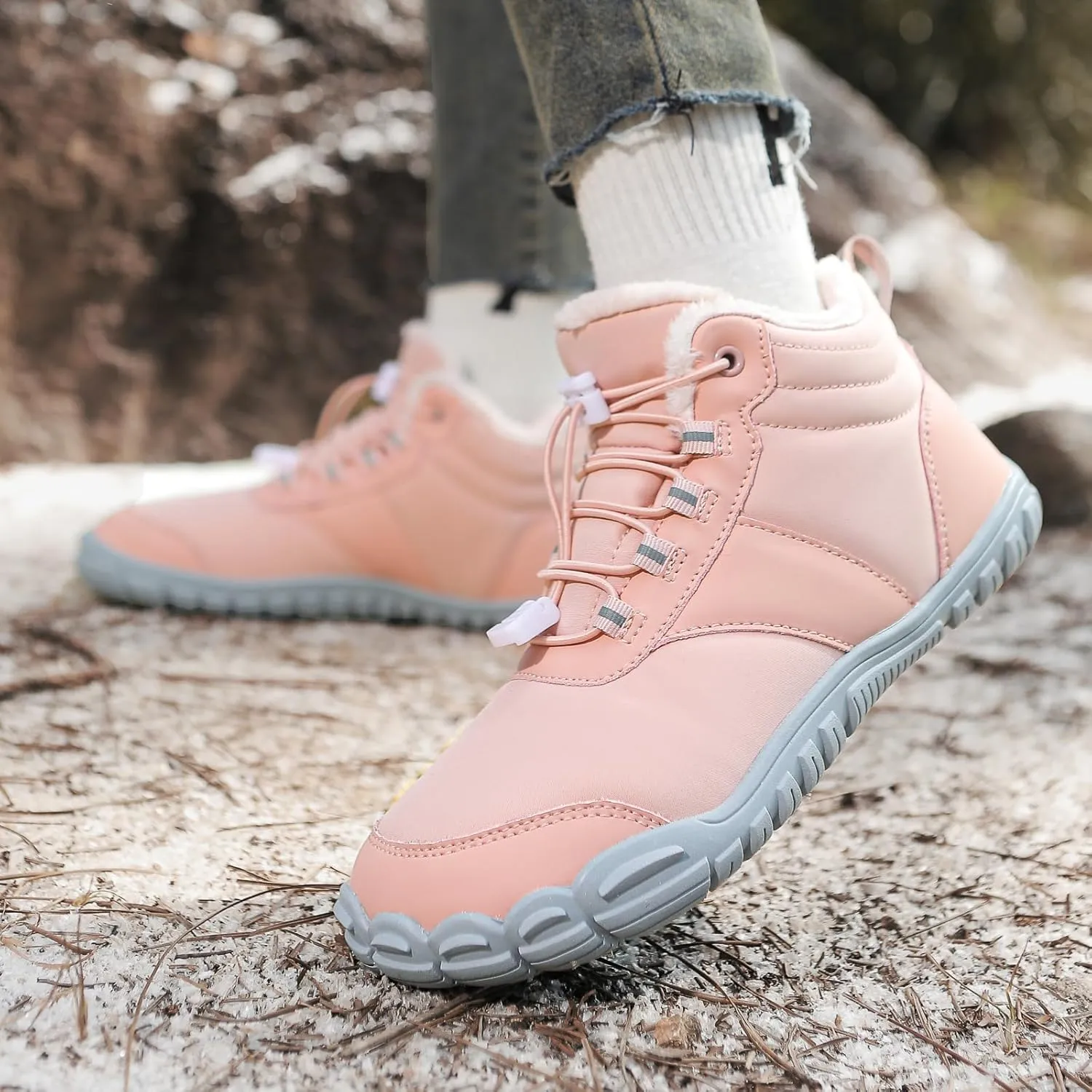 Men's Women's Winter Barefoot Hiking Boots, Slip On Warm Zero Drop Snow Boot, Wide Toe Box Ankle boots, Minimalist Waterproof Shoes, Five Finger Sneakers Hike Shoes for Hiking Walking Outdoor Unisex