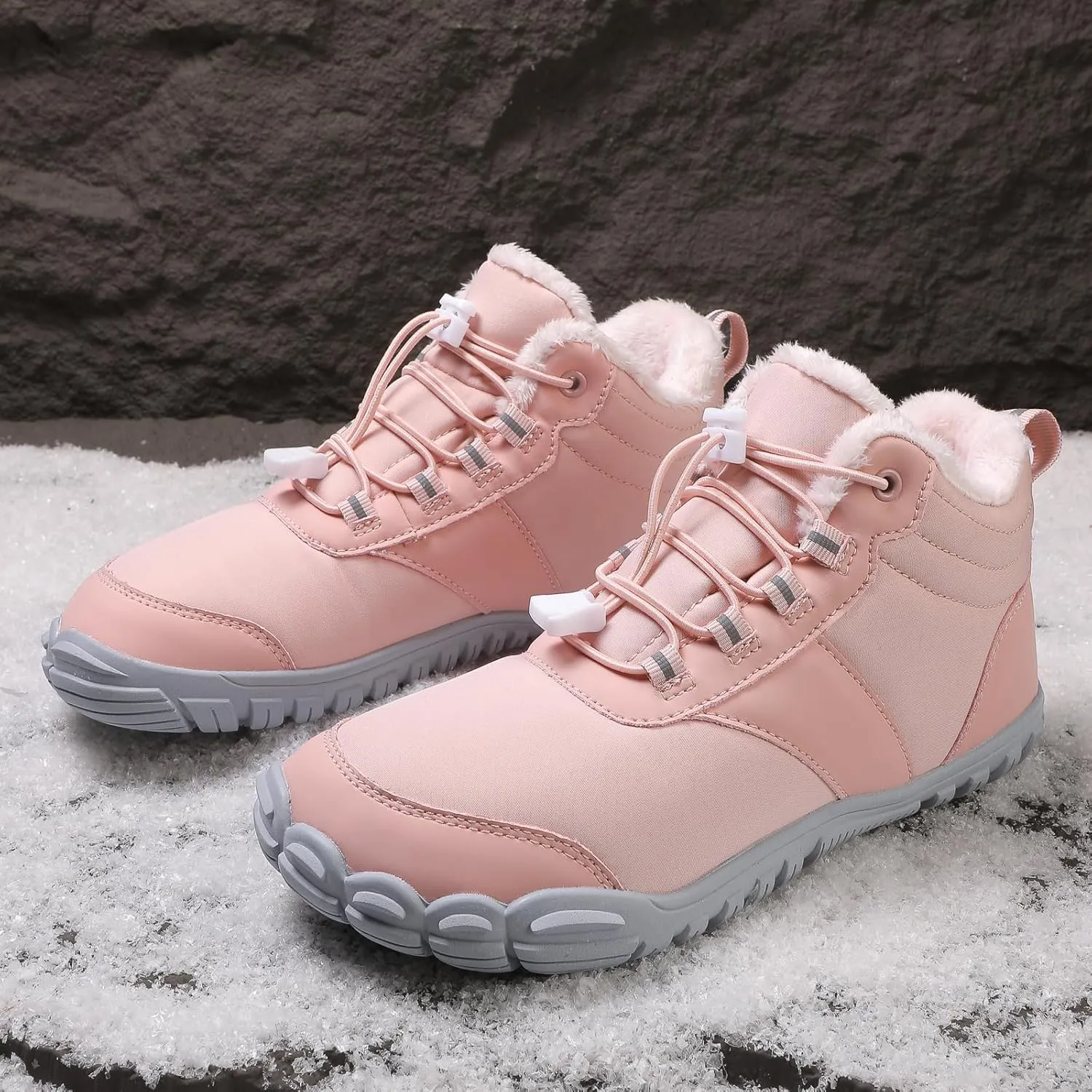 Men's Women's Winter Barefoot Hiking Boots, Slip On Warm Zero Drop Snow Boot, Wide Toe Box Ankle boots, Minimalist Waterproof Shoes, Five Finger Sneakers Hike Shoes for Hiking Walking Outdoor Unisex