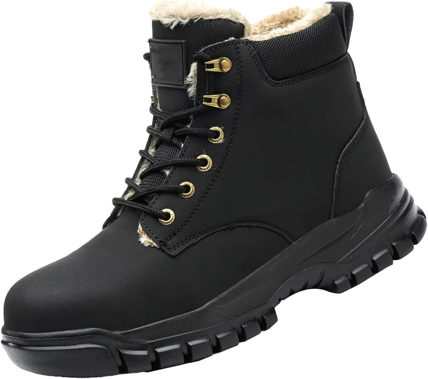 Mens Work Boots Composite Hiking Sneakers Warm Fur Lined Safety Toe Shoes for Women Soft Toe Composite Safety Toe Waterproof Industrial Casual Hike Grounded Footwear